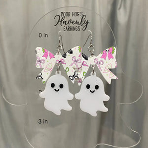 Spooky Cute Ghost Bow Earrings by Poor Hog Customs, handmade jewelry detail photo 7