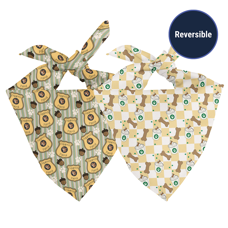 Squirrel Patrol & Pup Cup Reversible Dog Bandana