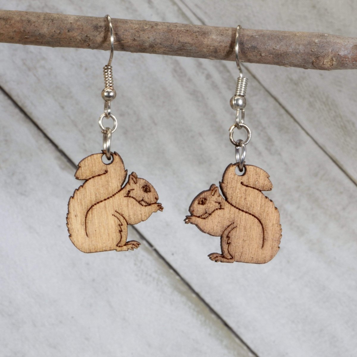 Squirrel Wooden Earrings | Cute Woodland Animal Jewelry
