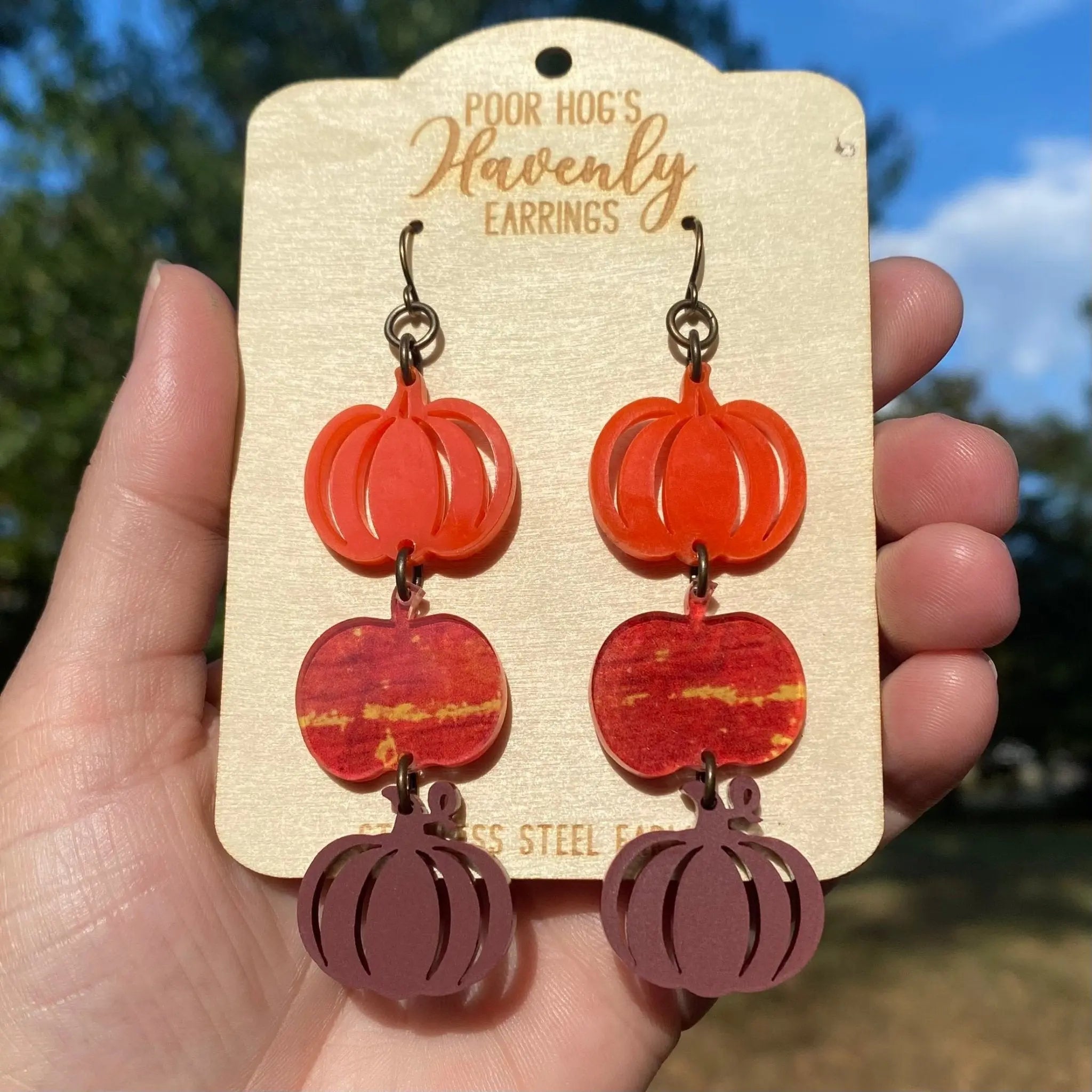Stacked Pumpkin Earrings - Fall Acrylic Dangle Earrings - Handmade in Mississippi