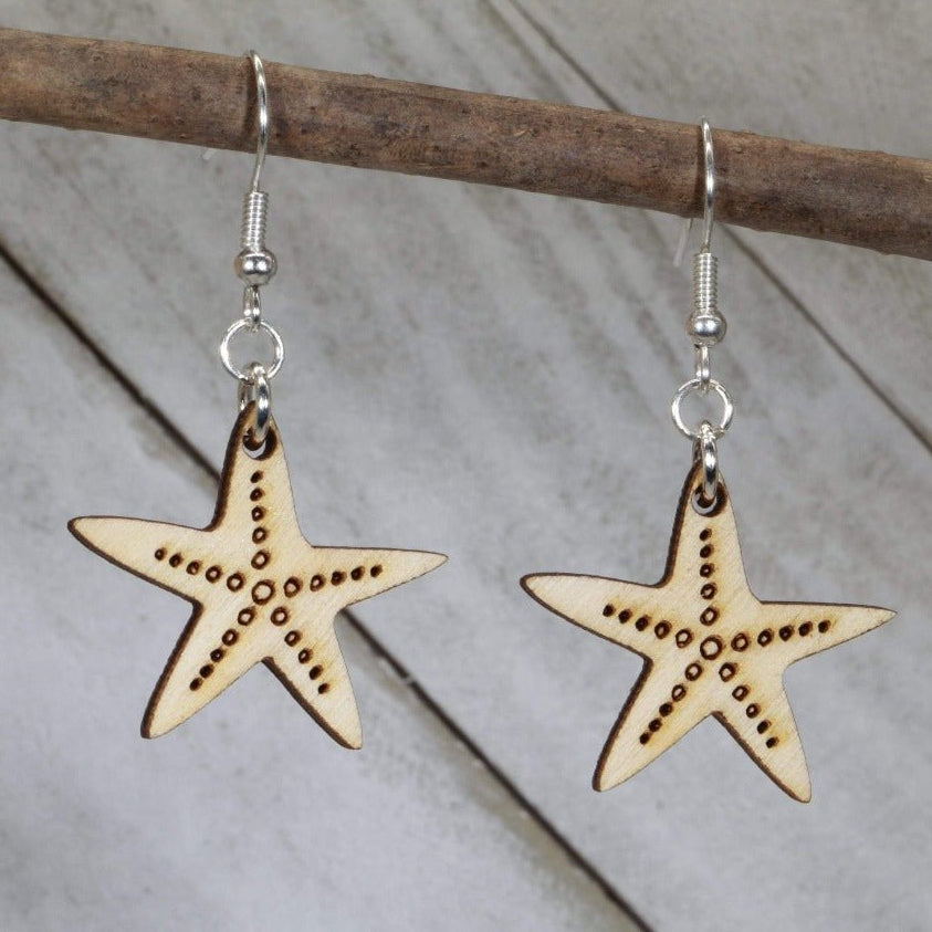 Starfish Wooden Dangle Earrings | Beach Ocean Jewelry