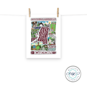 Starkville Mississippi Collage Art Print: Starkvegas Landmarks by Leslie Goncé.