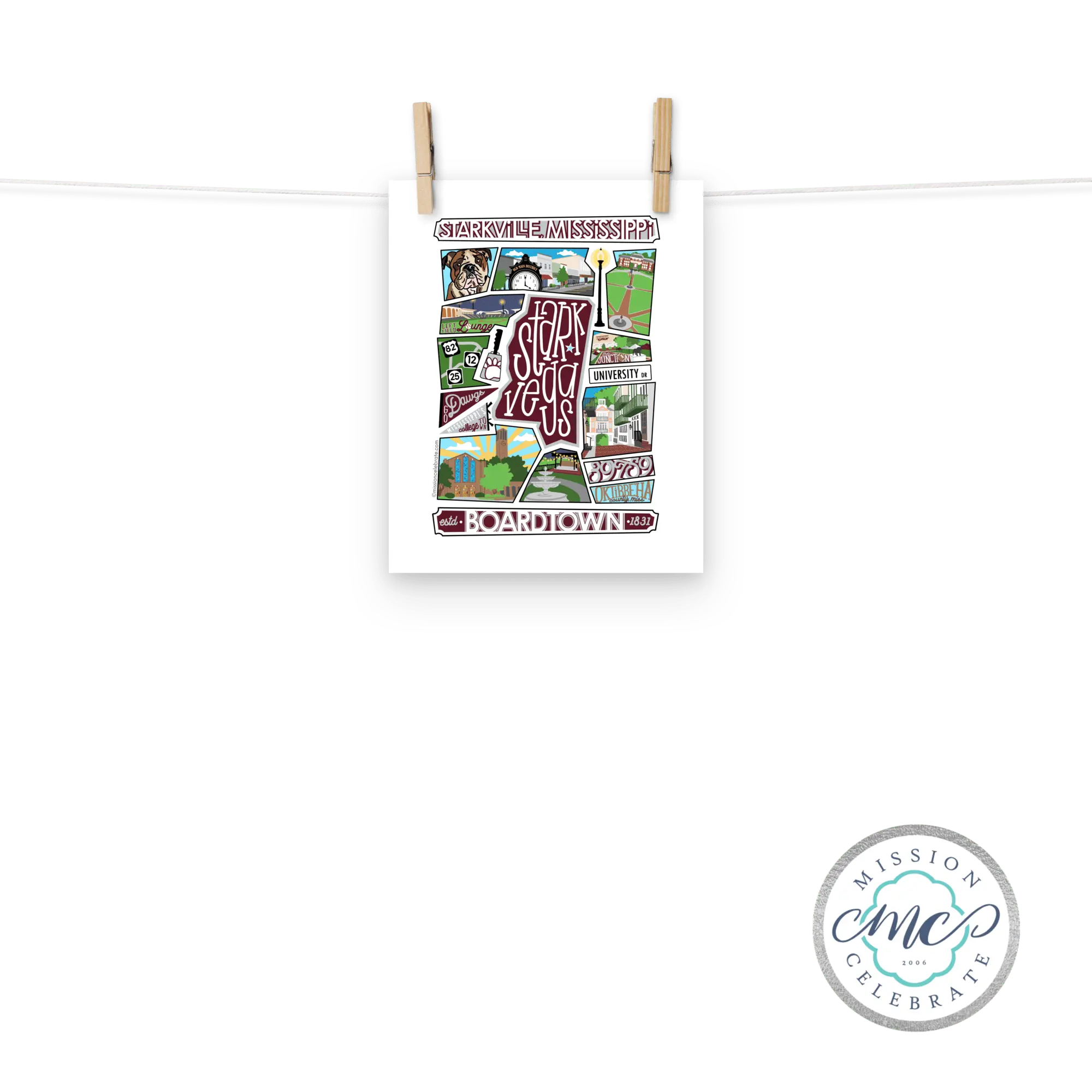 Starkville Mississippi Art Print by Leslie Ponce at Main Street Collective - StarkVegas Collage