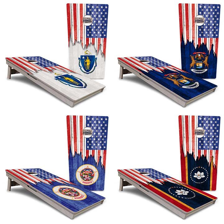 State Flag Cornhole Boards – MA–NJ – Tournament Series