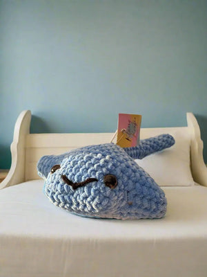 Blue Crochet Stingray Plush Toy - Handmade Amigurumi Stuffed Animal
