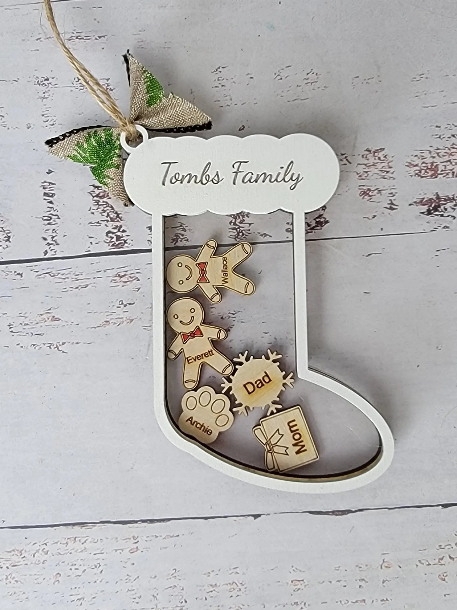 Stocking Christmas Shaker Ornament Personalized With Family Names by EverLee Creations, Southern home decor detail photo 2