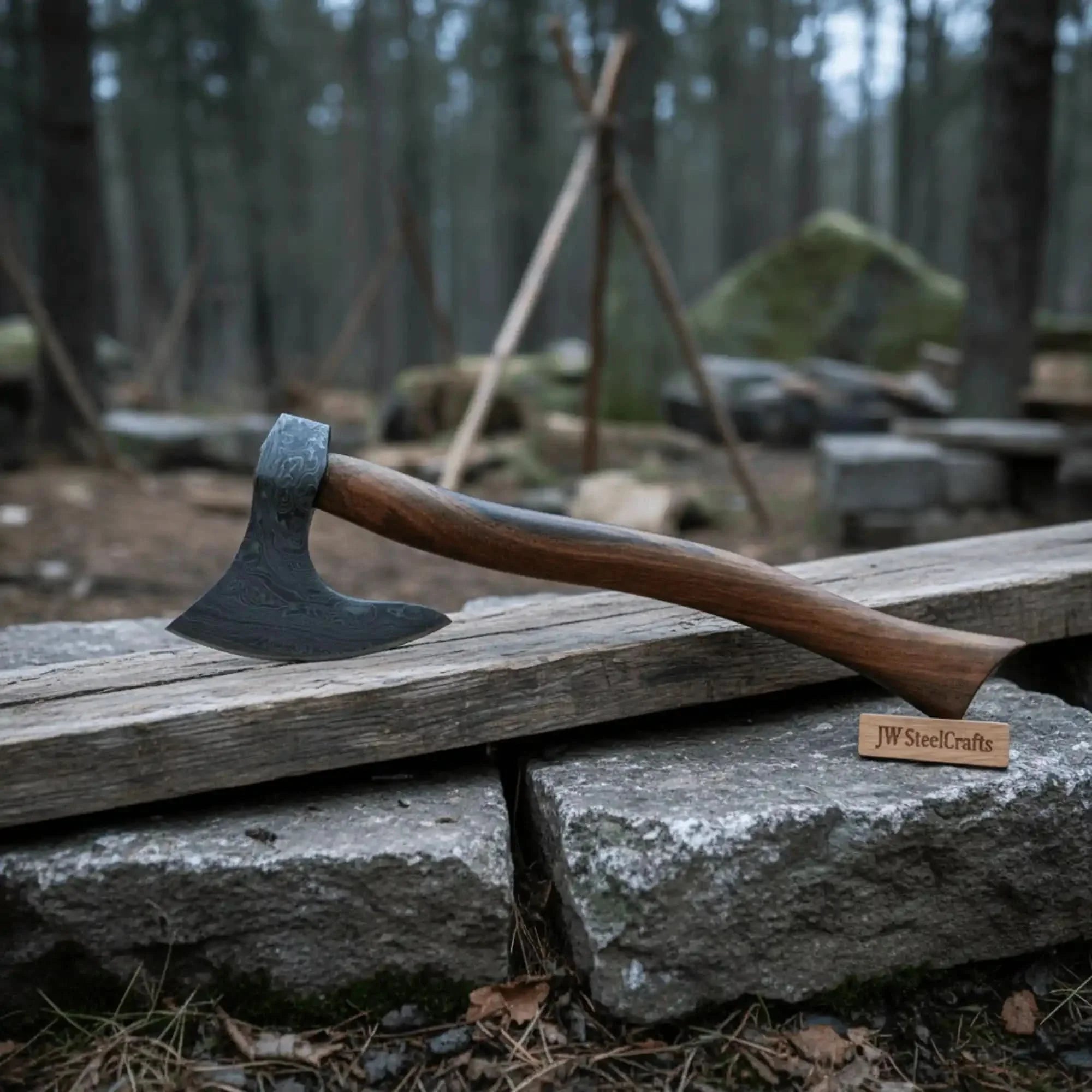 Set of Two Bearded Axes 20 Inch Curved Handles by JW SteelCrafts, handmade axe main product photo