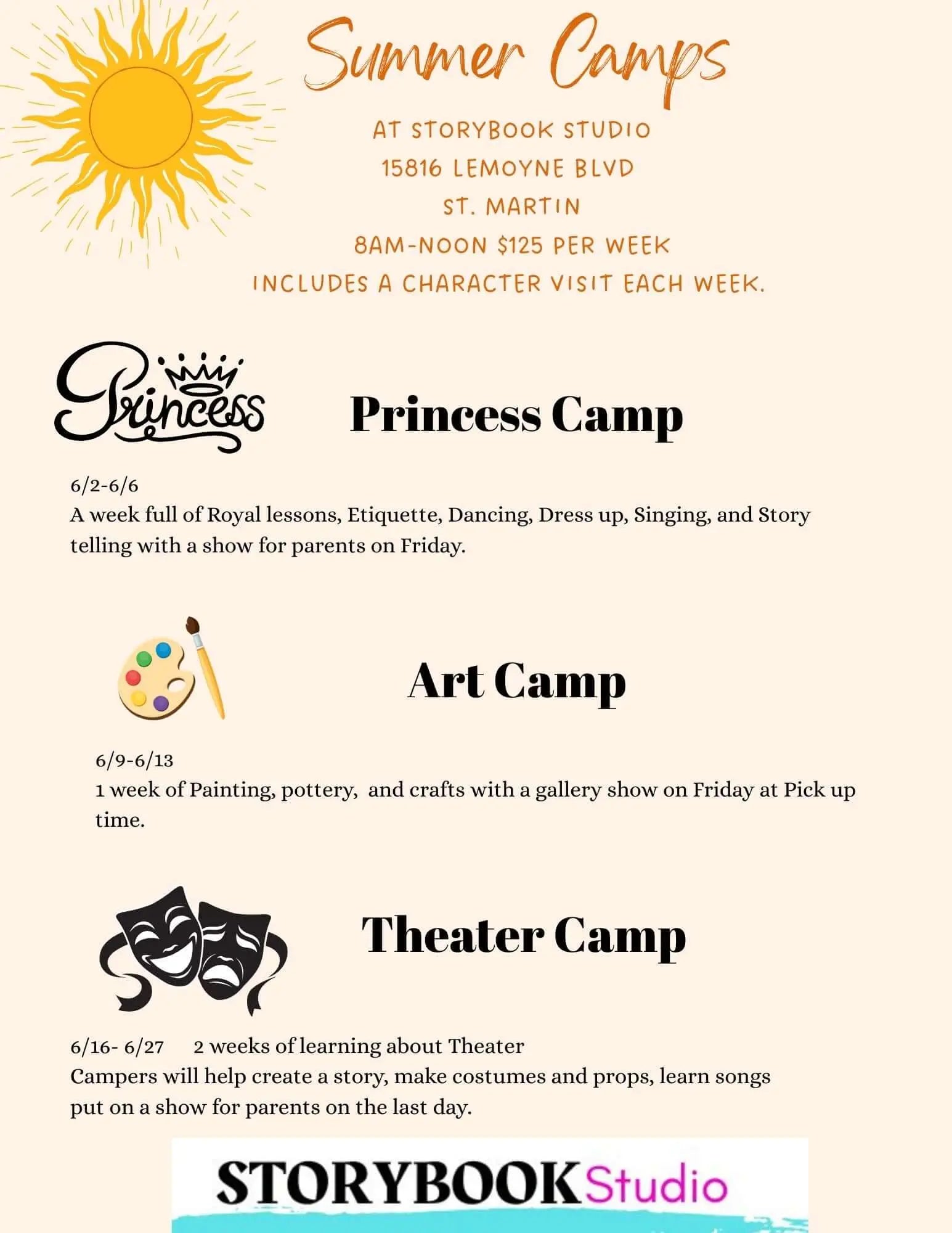 Summer Camps St. Martin MS: Princess, Art, & Theater! Kids Activities at Storybook Studio. Enroll Now!