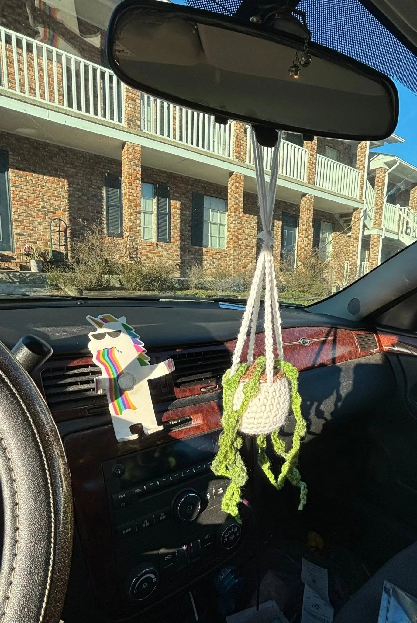 String of Pearl Crochet Car Plant Hanging from Rearview Mirror - Main Street Collective