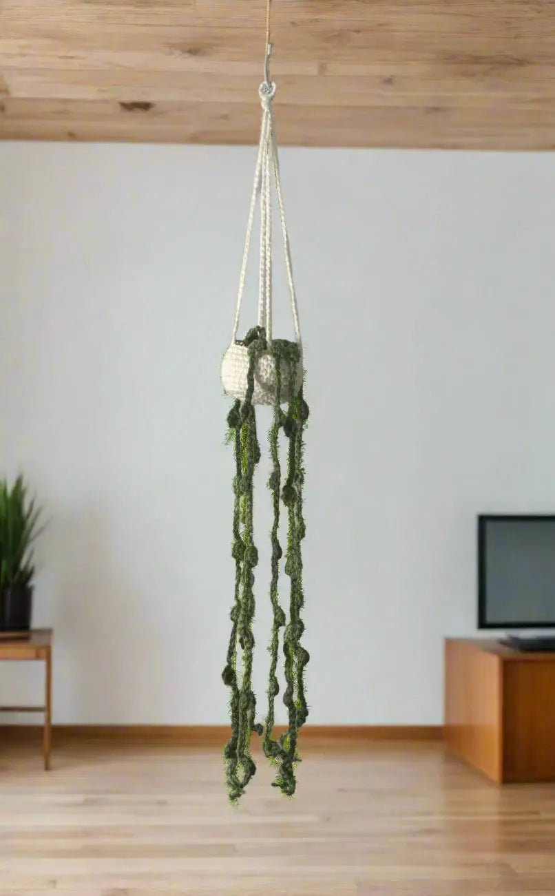 Crochet Hanging Plant: Strings of Pearls Faux Succulent Decor | Main Street Collective Handmade Home Decor