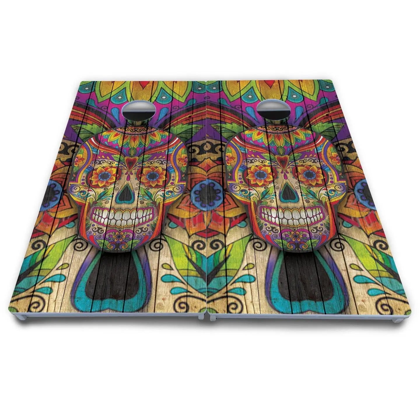 Sugar Skull Cornhole Boards - All Weather Series - Colorful by Cornhole Solutions, custom cornhole board detail photo 3