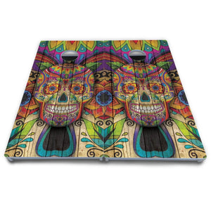 Sugar Skull Cornhole Boards - All Weather Series - Colorful by Cornhole Solutions, custom cornhole board detail photo 3