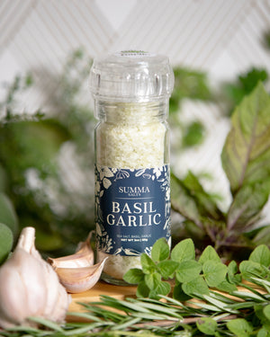 Basil Garlic – Herb-Infused Sea Salt Grinder by Summa Salts