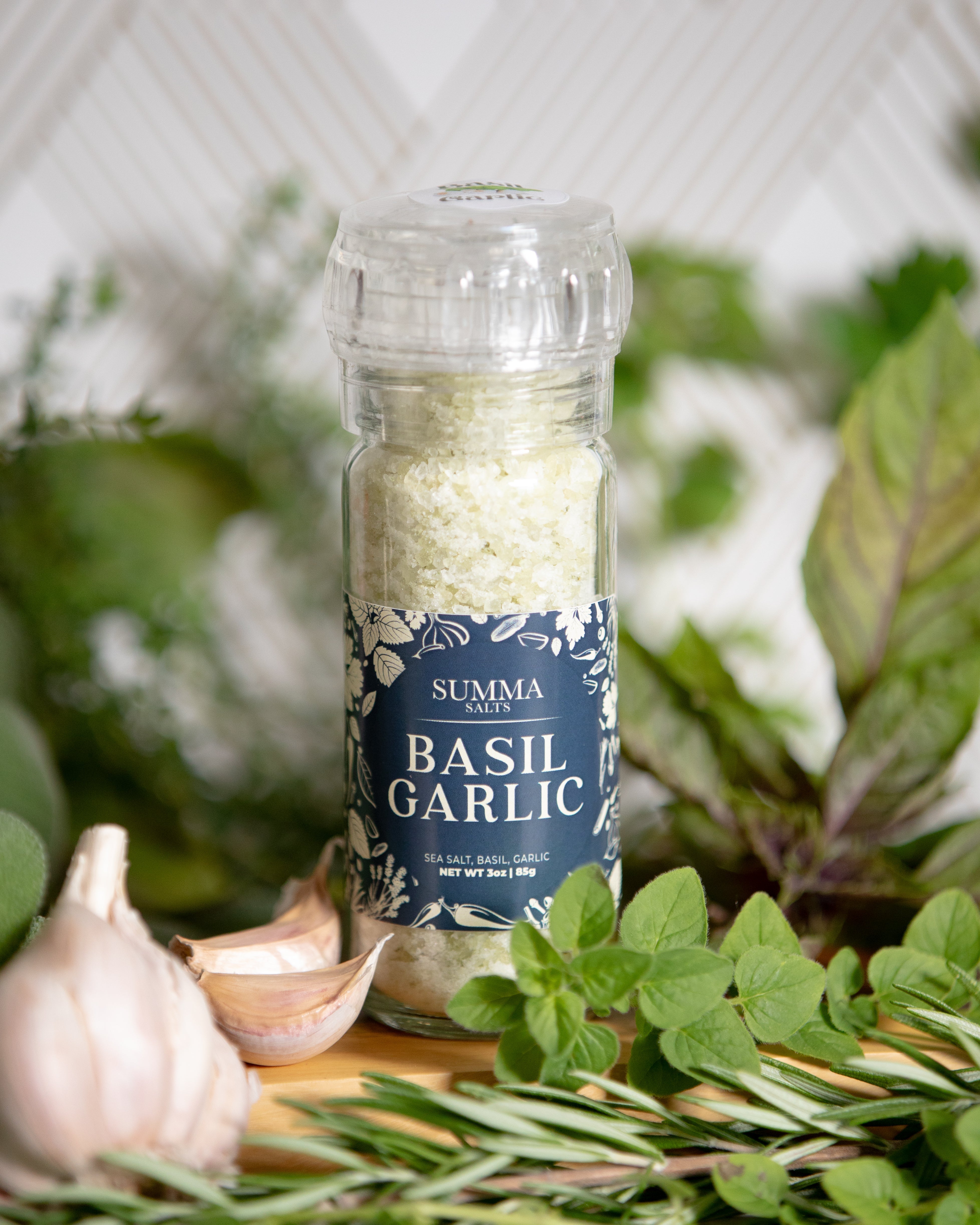 Basil Garlic – Herb-Infused Sea Salt Grinder by Summa Salts