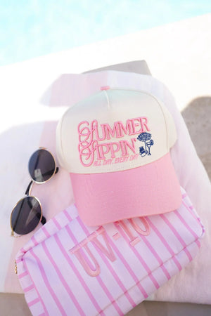 Summer Sippin' - Pink Vintage Trucker Hat by KenzKustomz, Southern lifestyle apparel detail photo 2