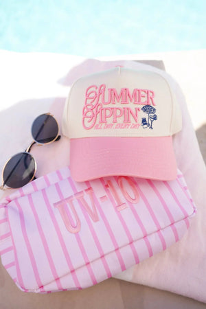 Summer Sippin' - Pink Vintage Trucker Hat by KenzKustomz, Southern lifestyle apparel detail photo 4