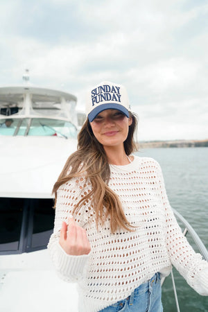 Sunday Funday - Vintage Trucker Hat by KenzKustomz, Southern lifestyle apparel detail photo 2