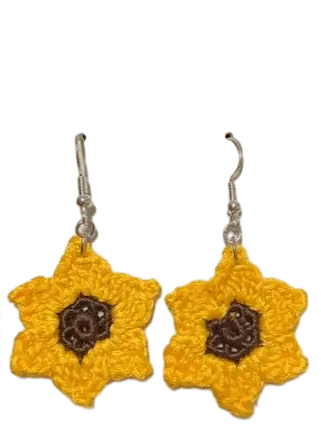 Sunflower Earrings - Handmade Crochet Flower Earrings Hypoallergenic Cotton Accessories by Klassy Krafts, handmade jewelry main product photo
