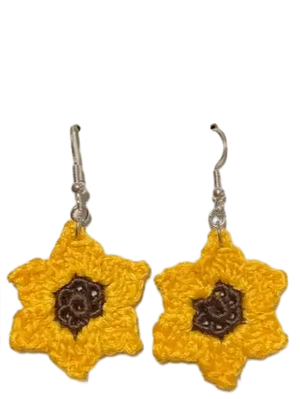 Sunflower Earrings - Handmade Crochet Flower Earrings Hypoallergenic Cotton Accessories by Klassy Krafts, handmade jewelry main product photo
