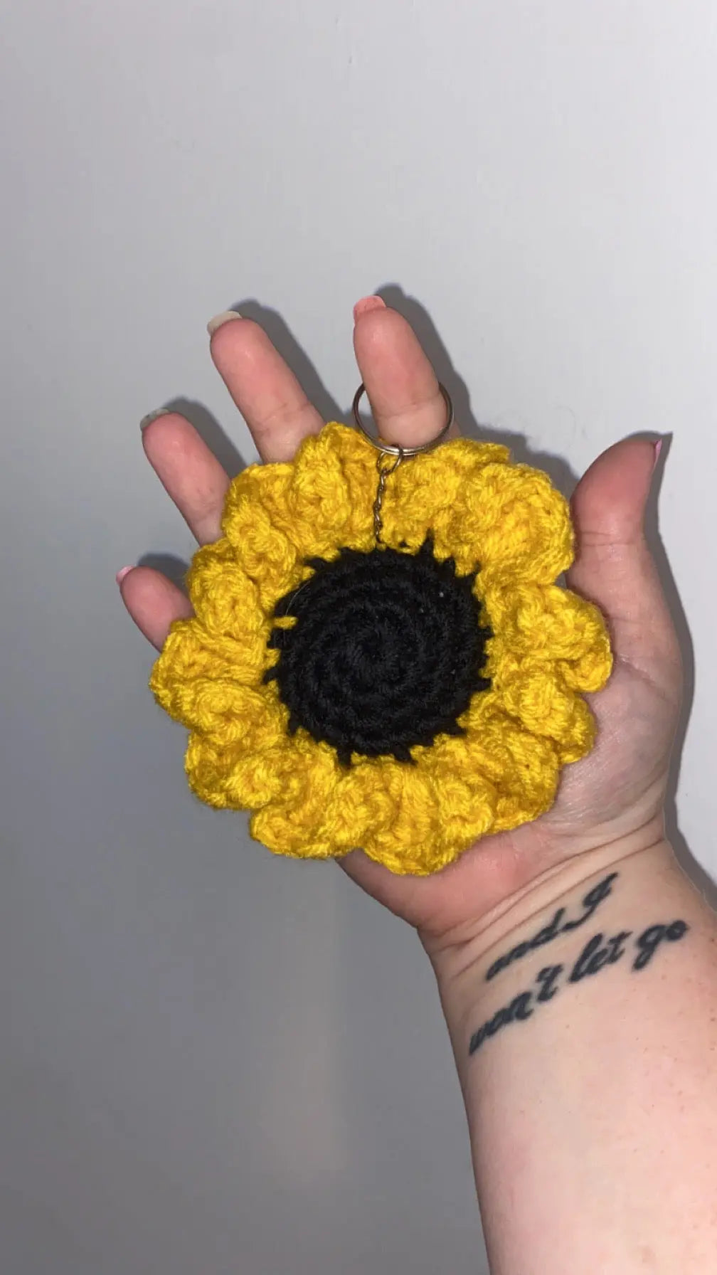 Handmade Crochet Sunflower Keychain - Yellow & Black Flower Keyring by Main Street Collective