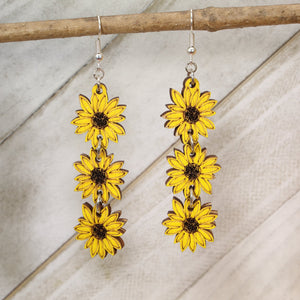 Sunflower Chain Wooden Earrings | Boho Floral Jewelry