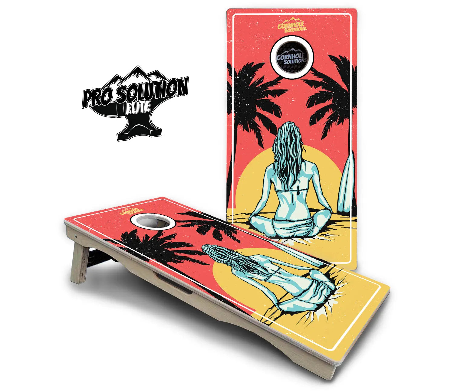 Sunset Girl Cornhole Boards - Pro Solution Elite Series by Cornhole Solutions, custom cornhole board detail photo 2