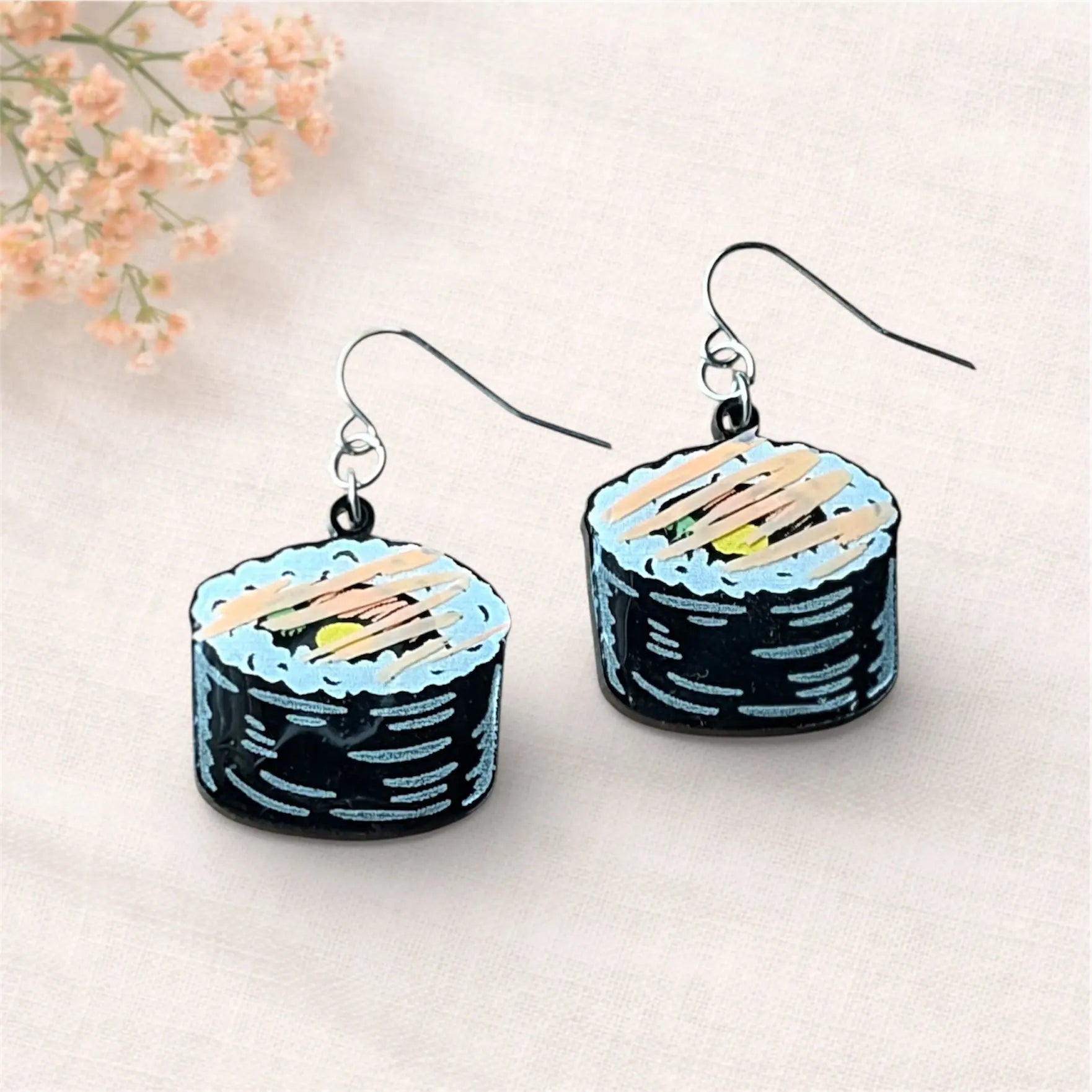 Sushi Lover Acrylic Earrings by Poor Hog Customs, handmade jewelry main product photo