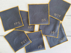 Sweary Cocktail Coasters in Grey Linen, set of eight by Dot and Army, Southern home decor main product photo