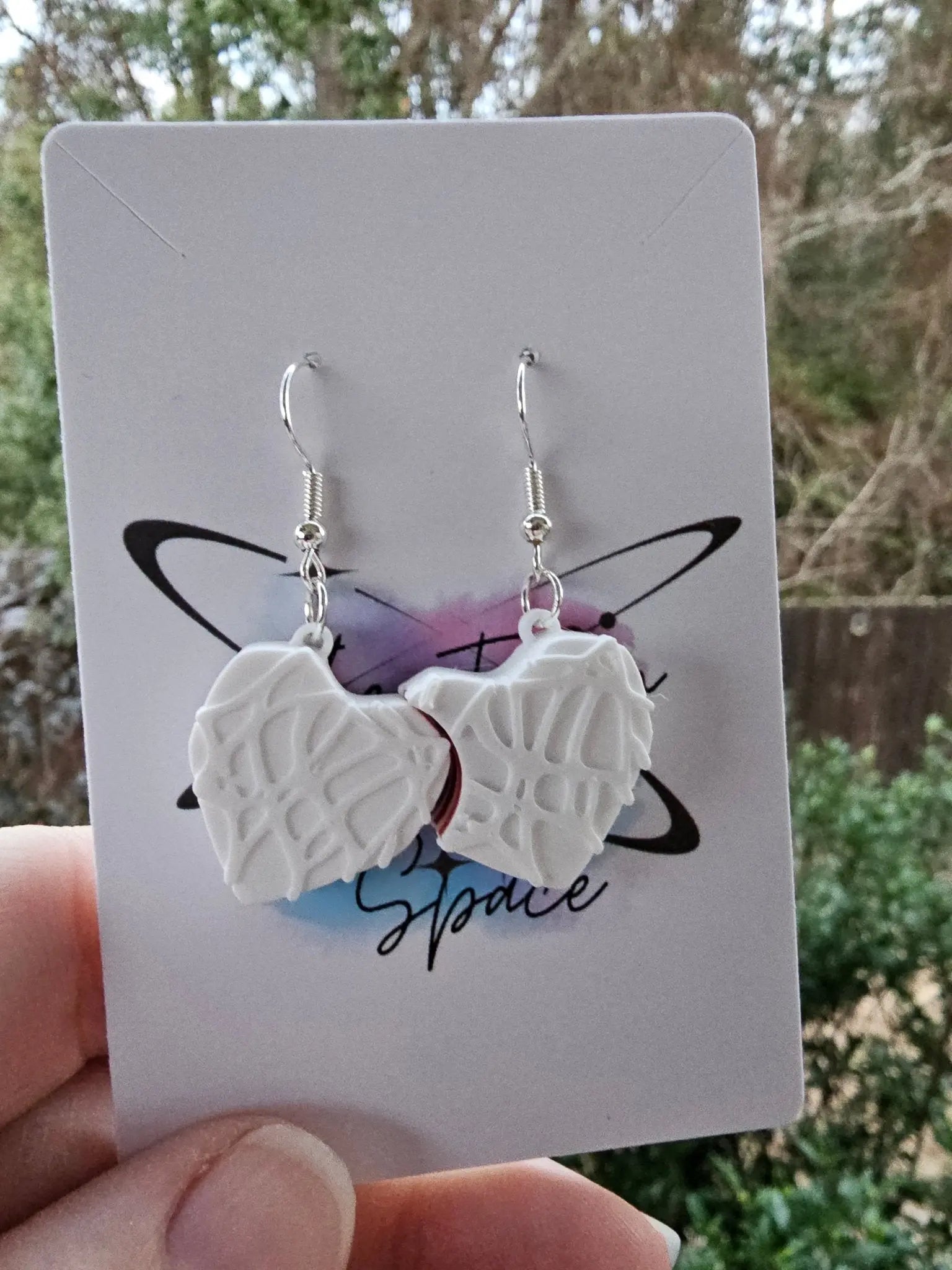 Heart Dangle Earrings: White, 3D Printed, Drizzle Design - Sweet Valentine's Jewelry by Main Street Collective