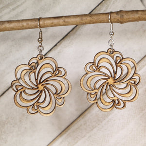 Swirl Flower Wooden Earrings | Boho Floral Cutout Jewelry
