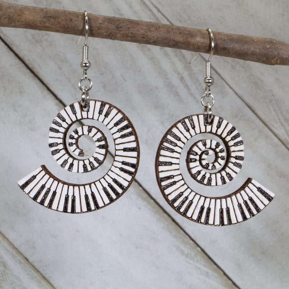 Swirl Piano Keyboard Wooden Dangle Earrings | Music Jewelry by Cate's Concepts, LLC, handmade jewelry main product photo