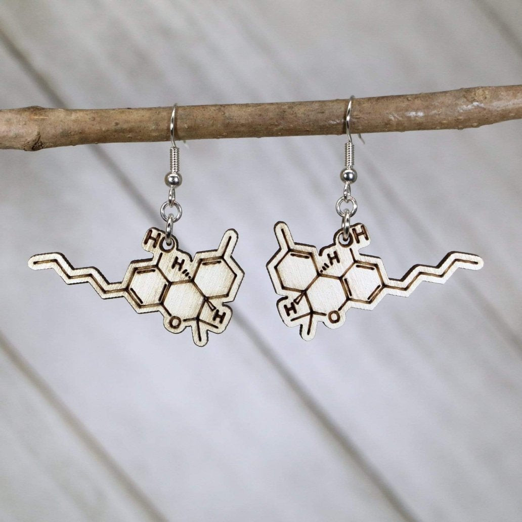 THC Molecule Wooden Earrings | Chemistry Jewelry | Science Nerd Gift