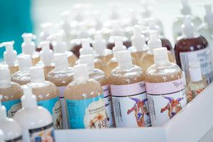 Bottles of The Appalachian Goat Tuberose Exfoliating Body Wash with goat illustrations.