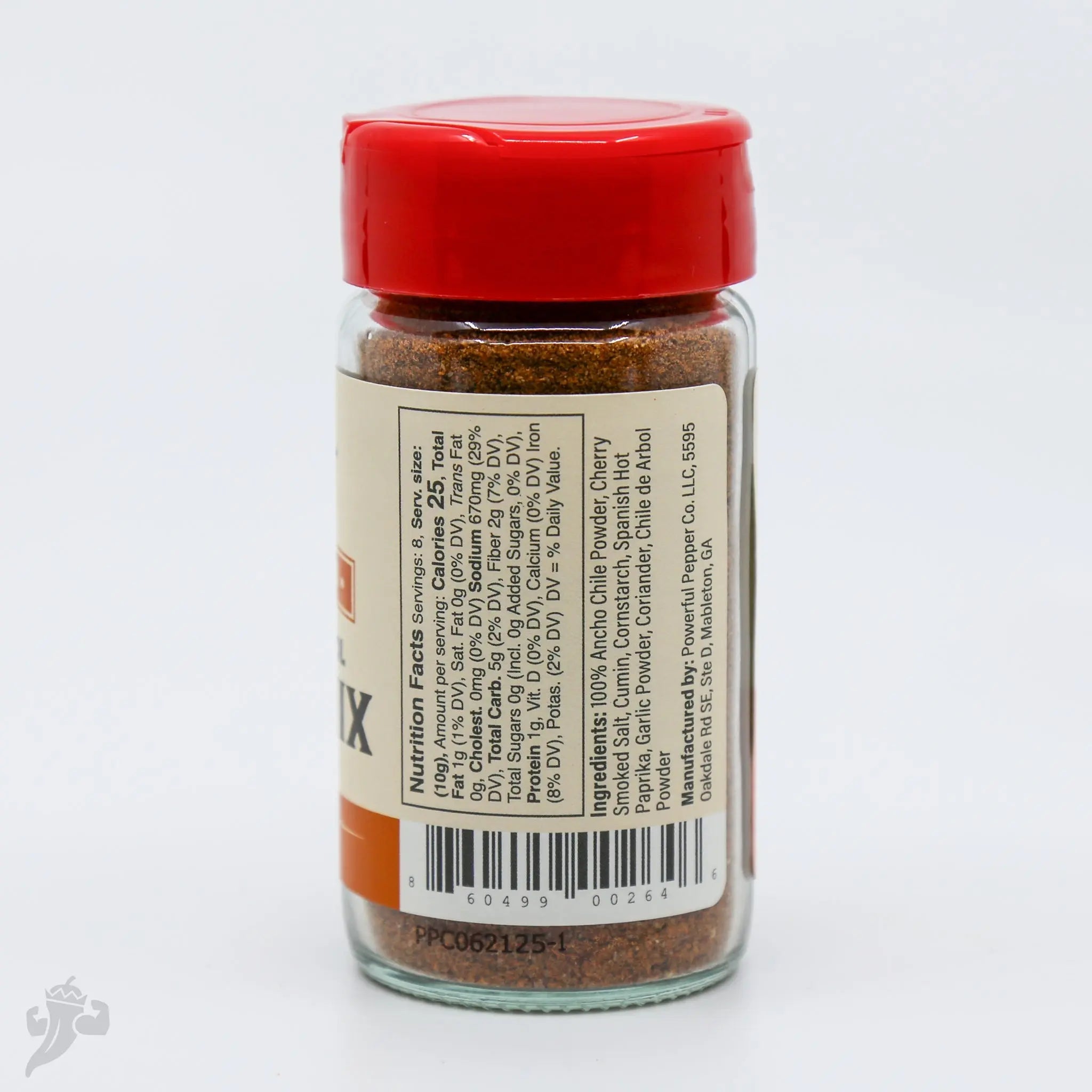 Powerful Pepper Company Taco Mix spice blend in a glass jar with a red lid.