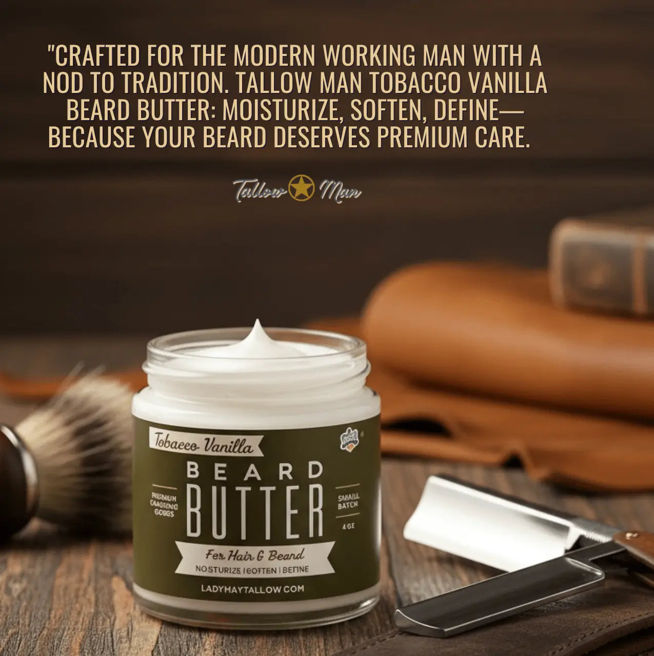 Tallow Man Bay Rum Beard + Body Butter | Men's Grooming | Grass-Fed Tallow | 9oz The Lady May