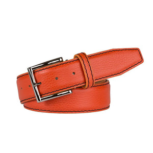 Tangerine Italian Pebble Grain Belt by Roger Ximenez: Bespoke Belts and Leather Accessories, handmade leather goods detail photo 3