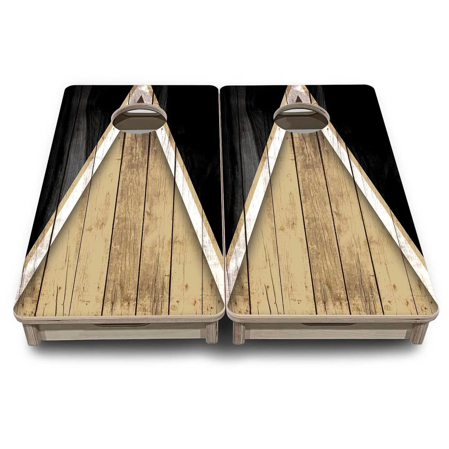 Team Color Triangle - Mini or Vacation Size Cornhole Boards (Beige & Black) Cornhole Solutions