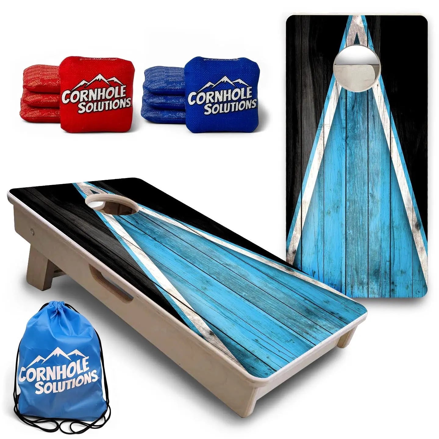 Team Color Triangle - Mini or Vacation Size Cornhole Boards (Sky Blue & Black) Cornhole Solutions