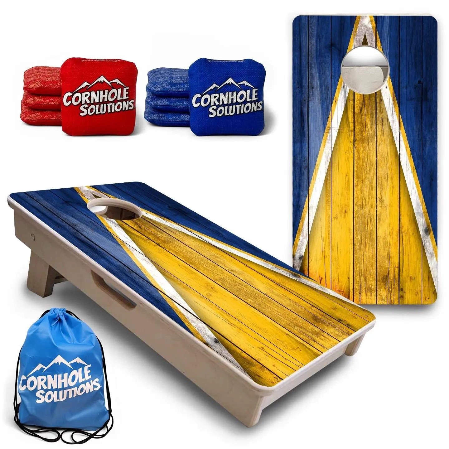 Team Color Triangle - Mini or Vacation Size Cornhole Boards (Yellow & Blue) Cornhole Solutions