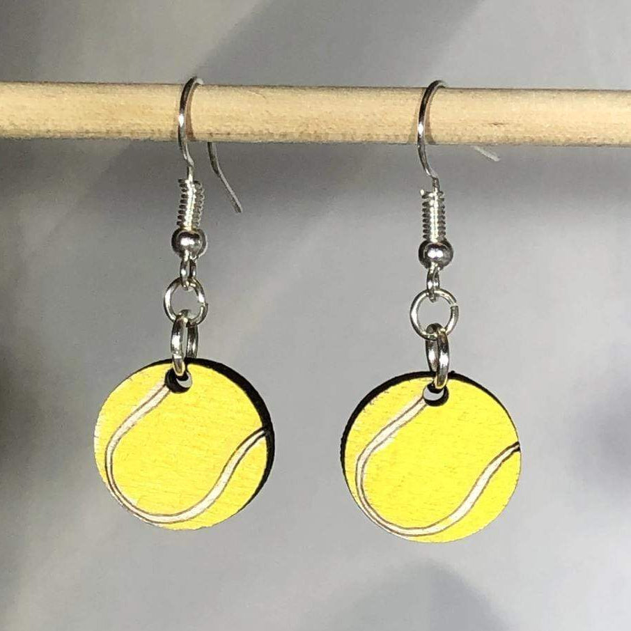 Tennis Ball Wooden Dangle Earrings | Sports Jewelry by Cate's Concepts, LLC, handmade jewelry main product photo