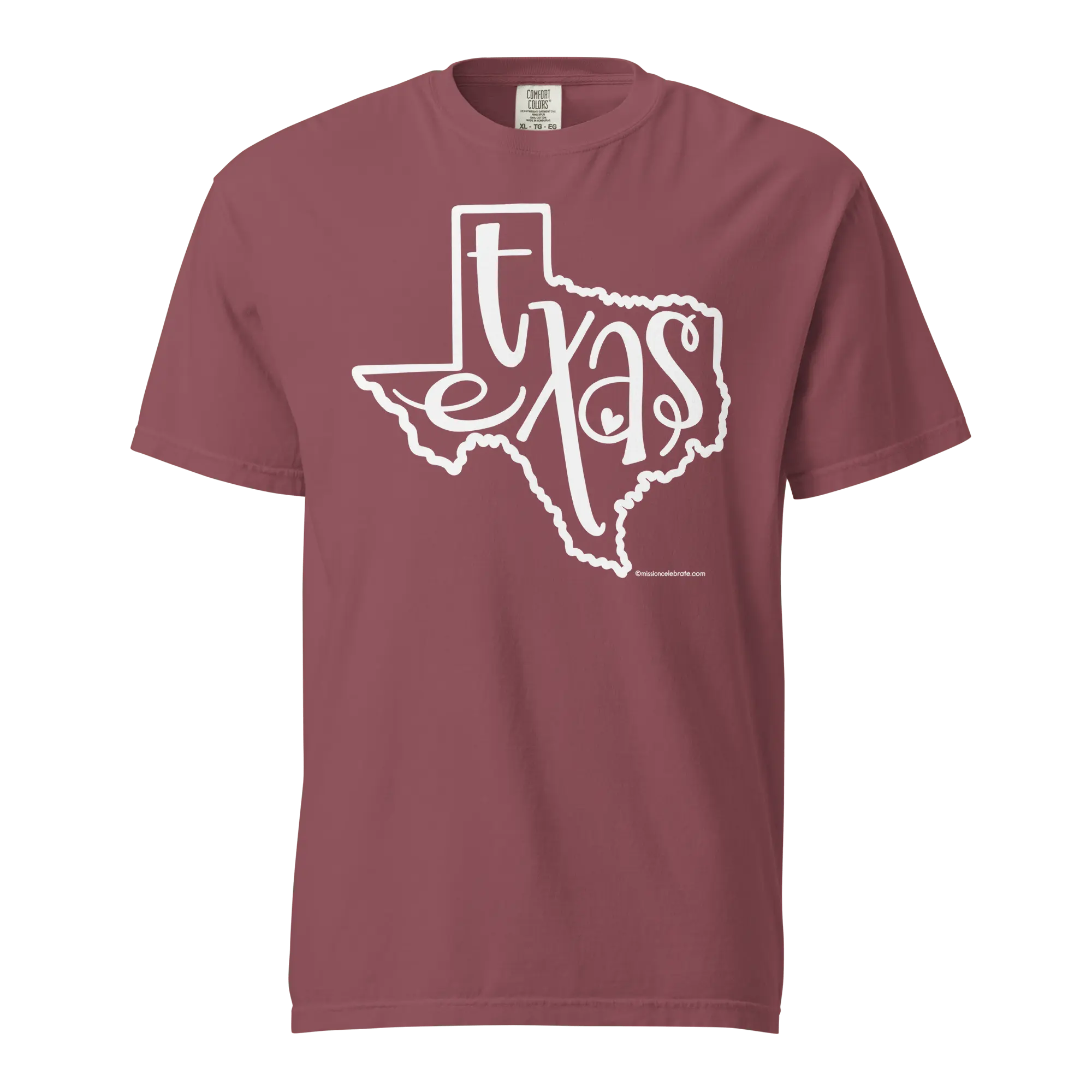 Texas T-Shirt: White 'Texas' Design on Comfort Colors Tee. Bouncy hand-lettered art by Leslie Gonce, perfect for Texas lovers!
