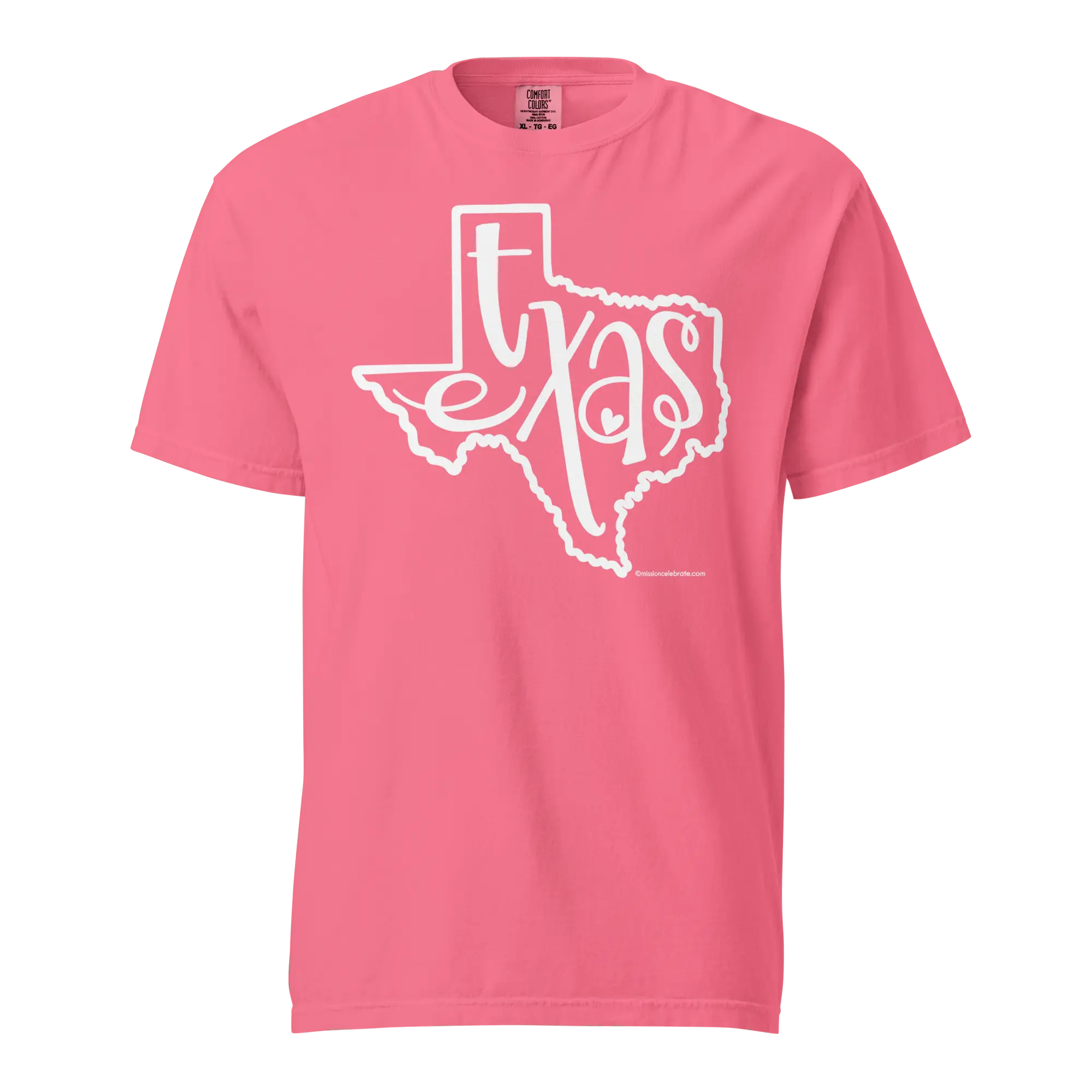 Pink Texas T-shirt with White Hand-Lettered Design - State Pride Souvenir
