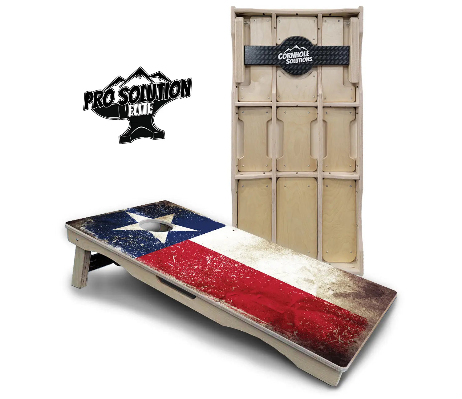 Texas Distressed Flag Cornhole Boards - Pro Solution Elite Series by Cornhole Solutions, custom cornhole board main product photo