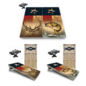 Texas Flag Deer & Fish Cornhole Boards - Pro Solution Elite Series by Cornhole Solutions, custom cornhole board main product photo