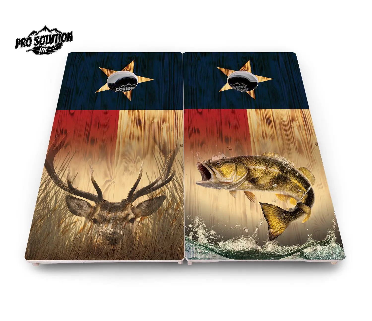 Texas Flag Deer & Fish Cornhole Boards - Pro Solution Lite Series by Cornhole Solutions, custom cornhole board detail photo 2
