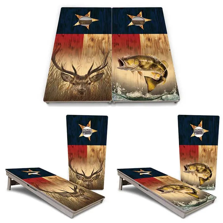 Texas Flag Deer & Fish Cornhole Boards - Professional Tournament Series by Cornhole Solutions, custom cornhole board detail photo 3