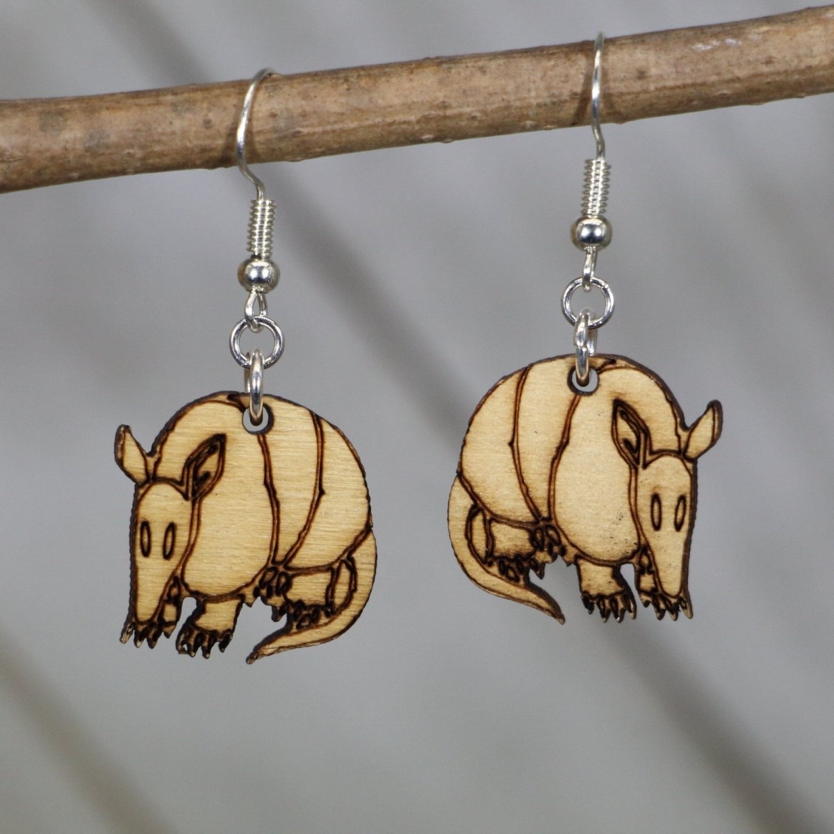 Texas Armadillo Wooden Dangle Earrings | Realistic Animal Jewelry