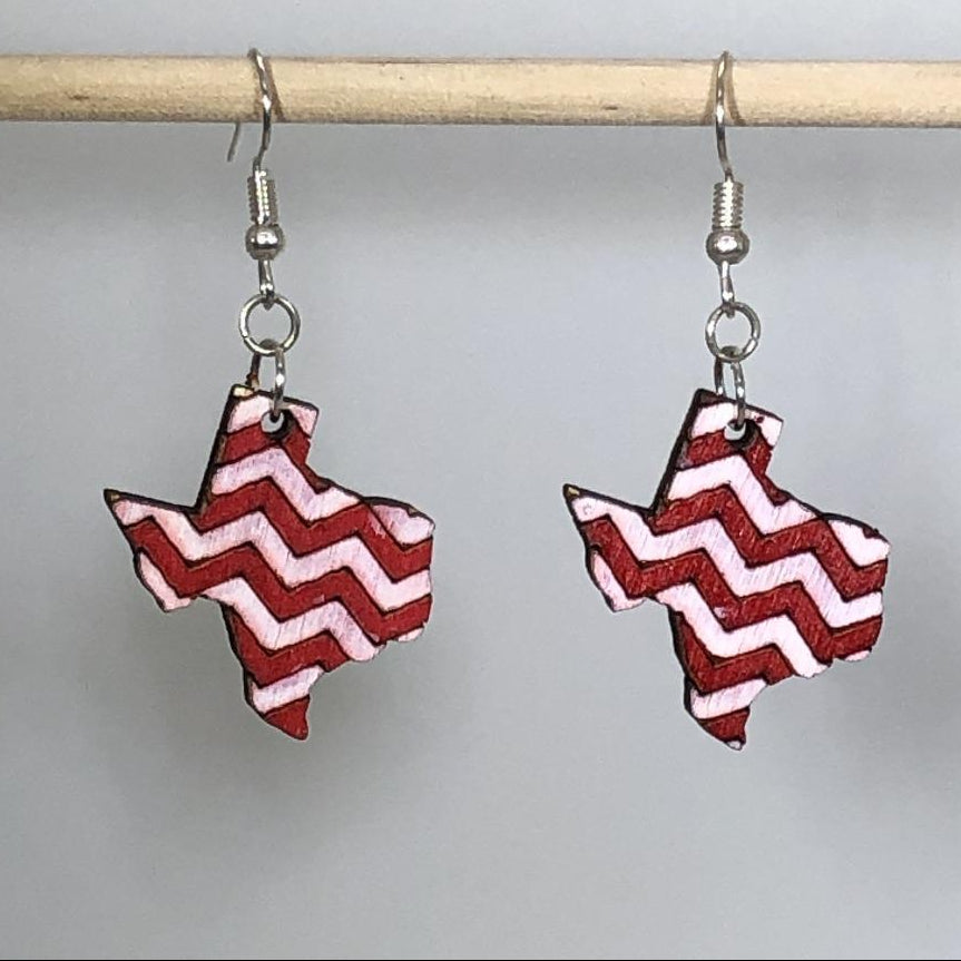 Texas Chevron Wooden Dangle Earrings | Red White State Jewelry by Cate's Concepts, LLC, handmade jewelry main product photo