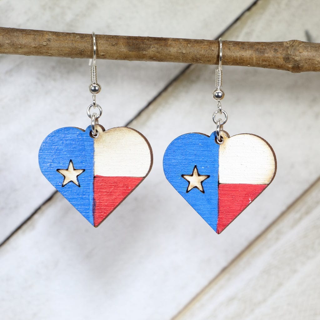 Texas Flag Heart Wooden Earrings | Texas Pride Jewelry