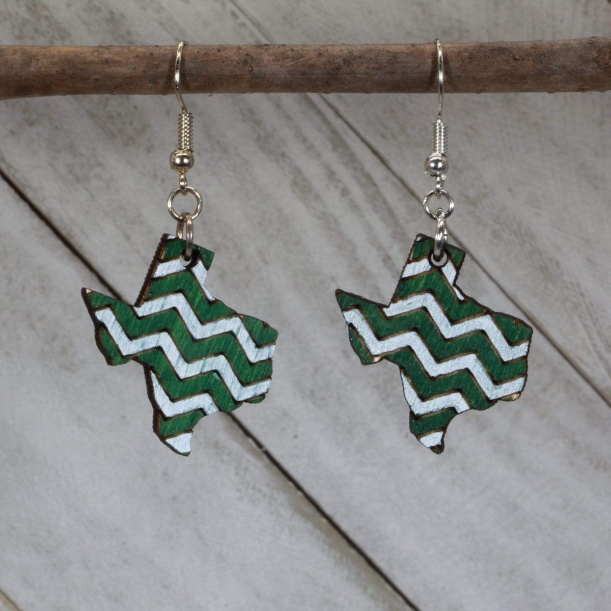 Texas Green White Wooden Earrings | State Pride Jewelry